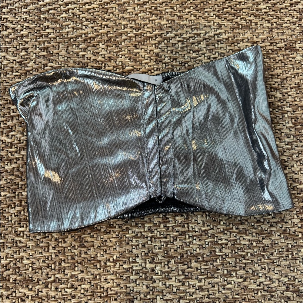 Silver Metallic Strapless Top